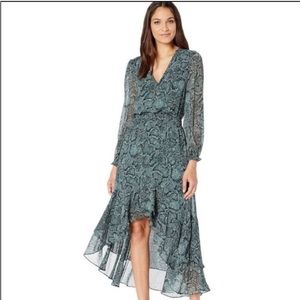 1. State v-neck long sleeve snakeskin print smocked waist dress